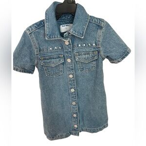 Old Navy Light Blue Denim Shirt with Stud Accents Girls Size XS (5)
